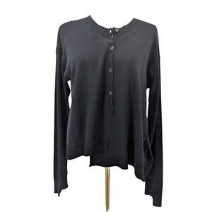 Black Silk Cashmere Asymmetrical‎ Button Front Sweater Minimal Avant Garde Layer